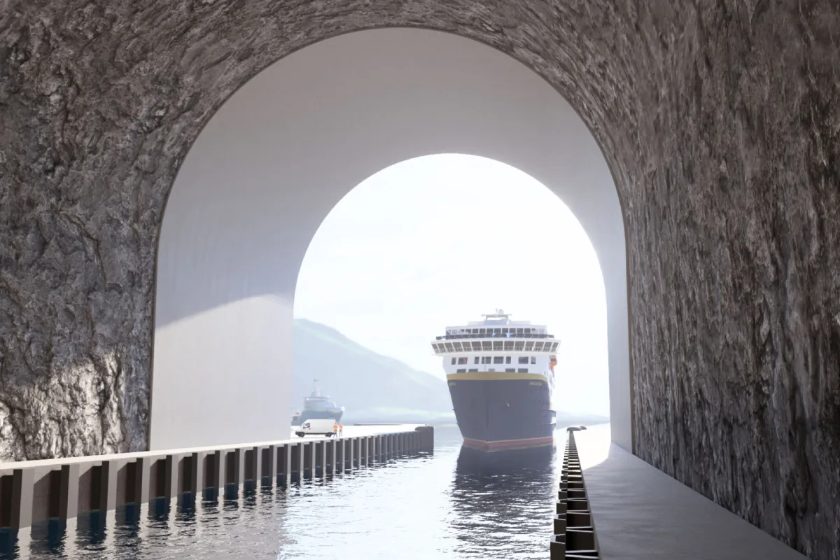 teikning og illustrasjon av stad Skipstunnel